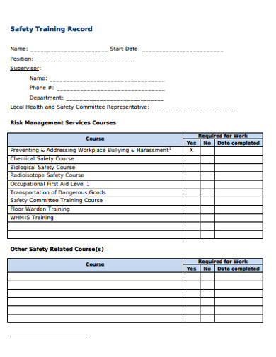 Staff Training Record Example Excel