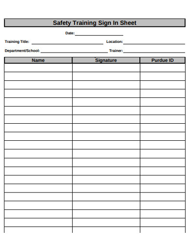 safety training sign in sheet example