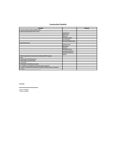 sample construction checklist example