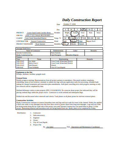 Sample Daily Construction Report