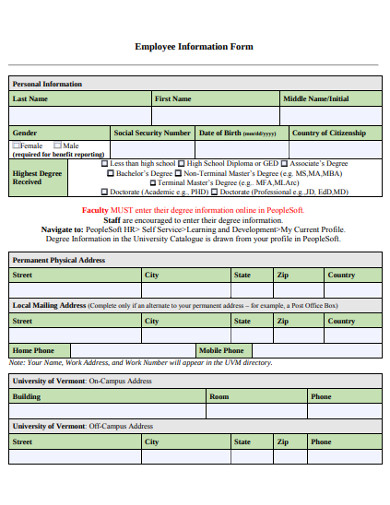 Employee Information Form 31 Examples In Word Pdf Examples 4128