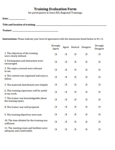 Sample Evaluation Form Example