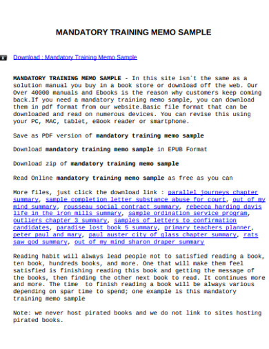 sample mandatory training memo example