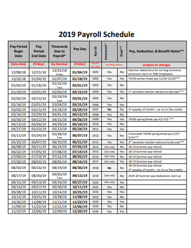 Sample Payroll Schedule Example
