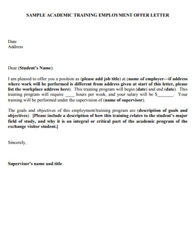 sample training employment offer letter