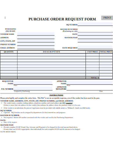 sample purchase order reequest form example