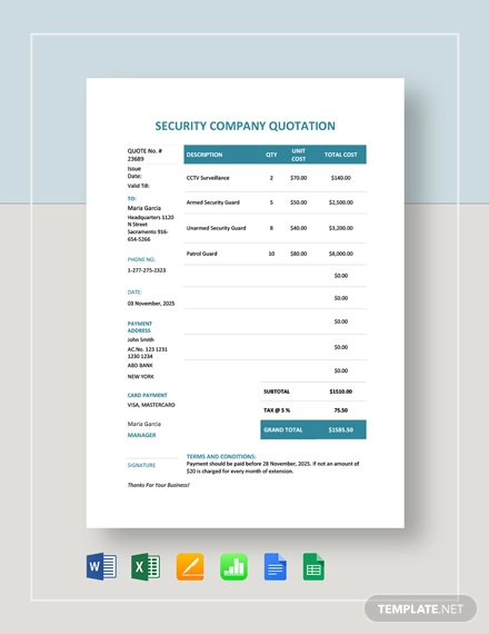 security company quotation template