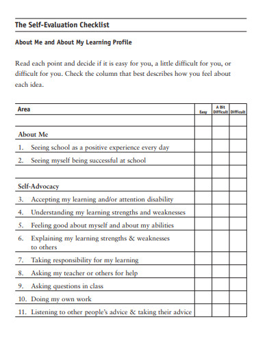 self evaluation checklist example