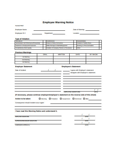 simple employee warning notice
