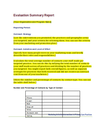 simple evaluation summary report in doc
