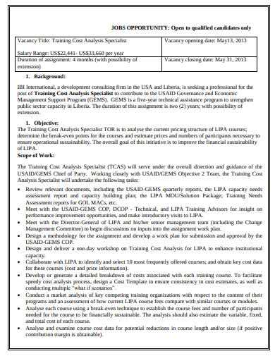 Training Cost Analysis - 5+ Examples, Format, Pdf | Examples