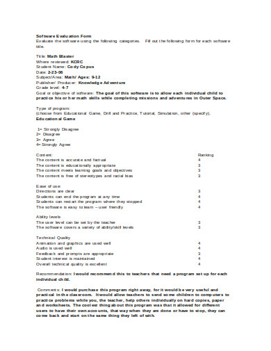 software evaluation form in doc