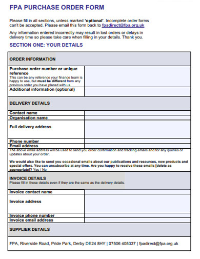 standard purchase order form example
