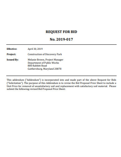 standard request for bid