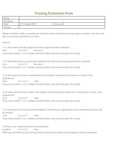 Standard Training Evaluation Form Example