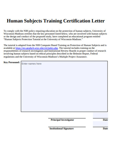 standard training letter example