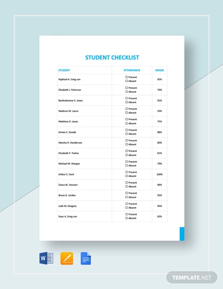 student checklist template