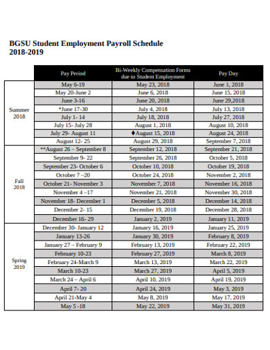 Student Employment Payroll Schedule Example