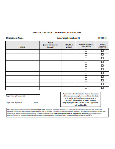 student payroll authorization form