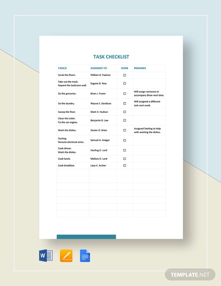 Task Checklist Template