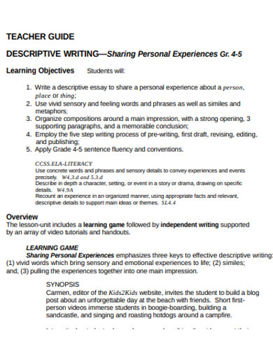teacher descriptive writing example 