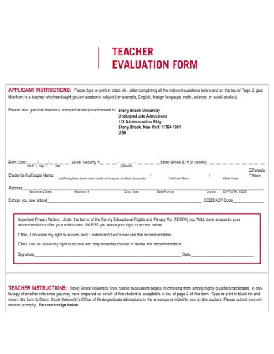 teacher evaluation forms