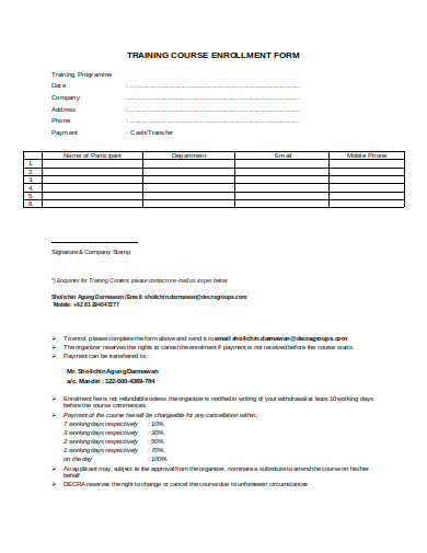 training enrollment form example in doc