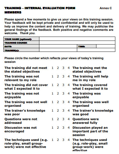 Training Internal Evaluation Form Example