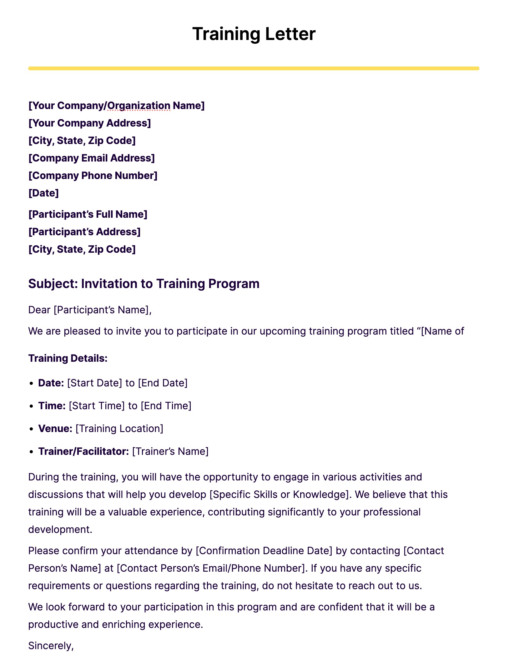 Training Letter Example