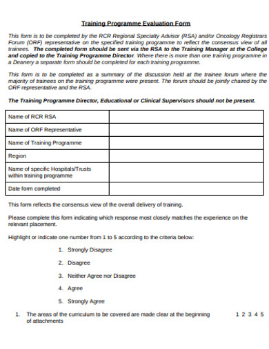 Training Programme Evaluation Form 