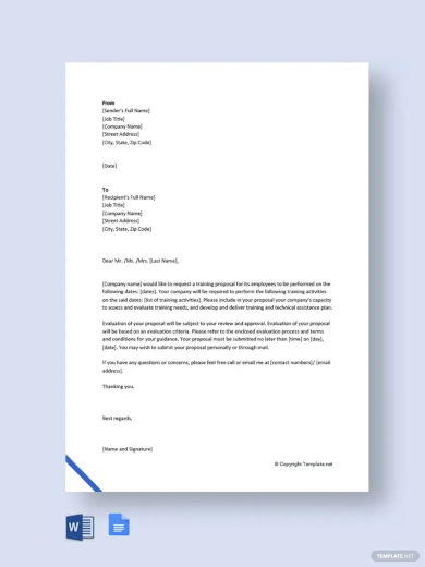 training proposal request letter template