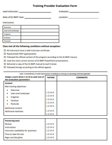 Training Provider Evaluation Form Example