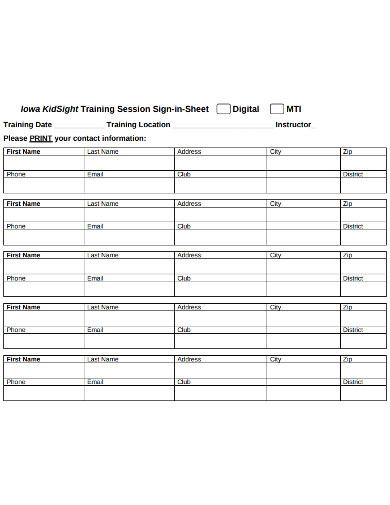 training session sign in sheet example