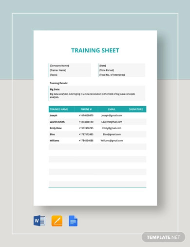 training sheet template