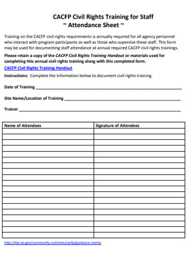 training for staff attendance sheet example