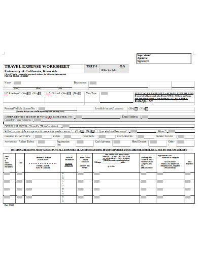 travel expenses worksheet example