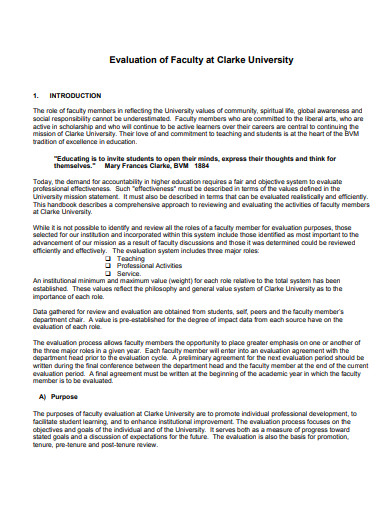 university faculty evaluation template