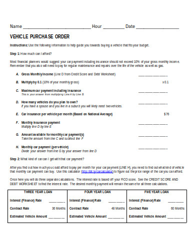 vehicle purchase order in doc