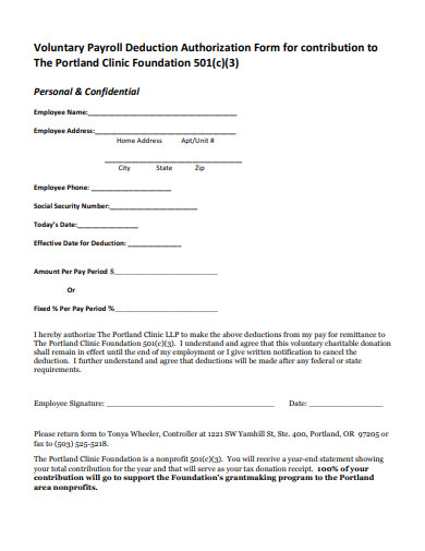 voluntary payroll deduction authorization form