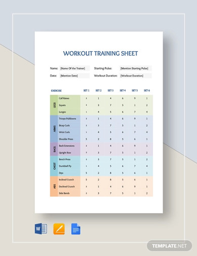 workout training sheet template