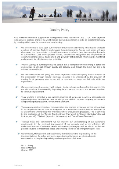 automotive supply chain quality policy