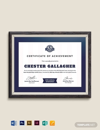 baseball award certificate