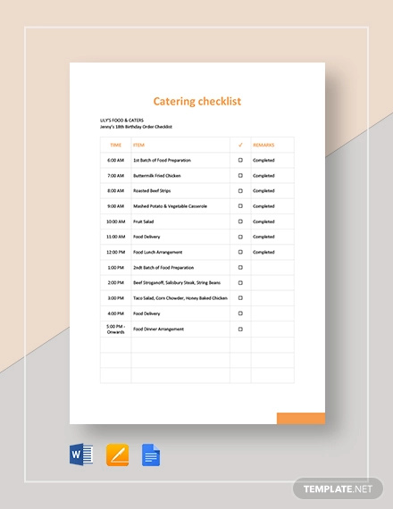 catering checklist template