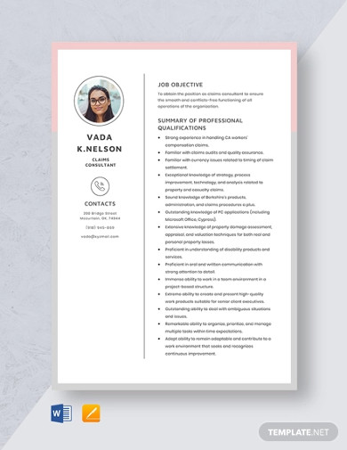 claims consultant resume template