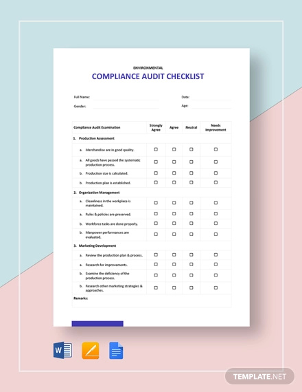 compliance audit checklist template