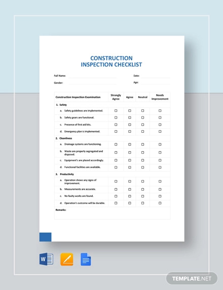 Construction Inspection Checklist Template