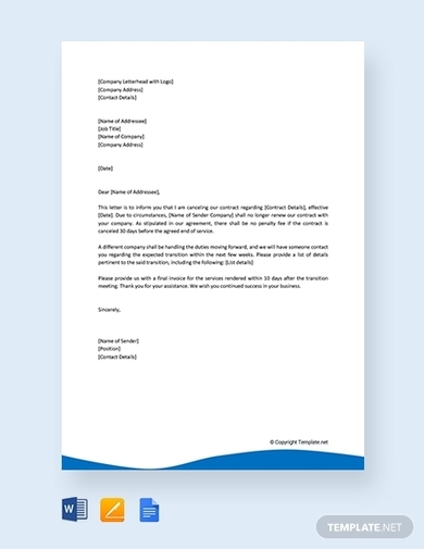 Contract Cancellation Letter 10 Examples Format Pdf Examples