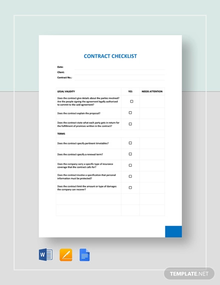 Contract Checklist Template