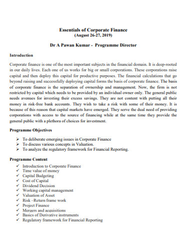 formal corporate finance essentials