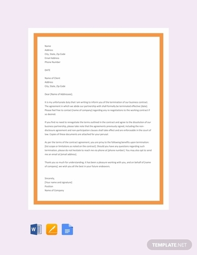 Free Business Contract Termination Letter